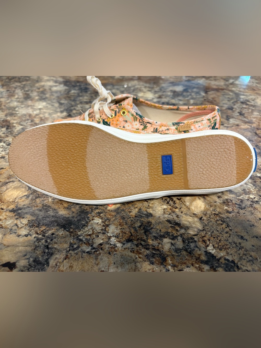 Keds Peach Floral Canvas Sneakers with Green Accents - Picture 6 of 6